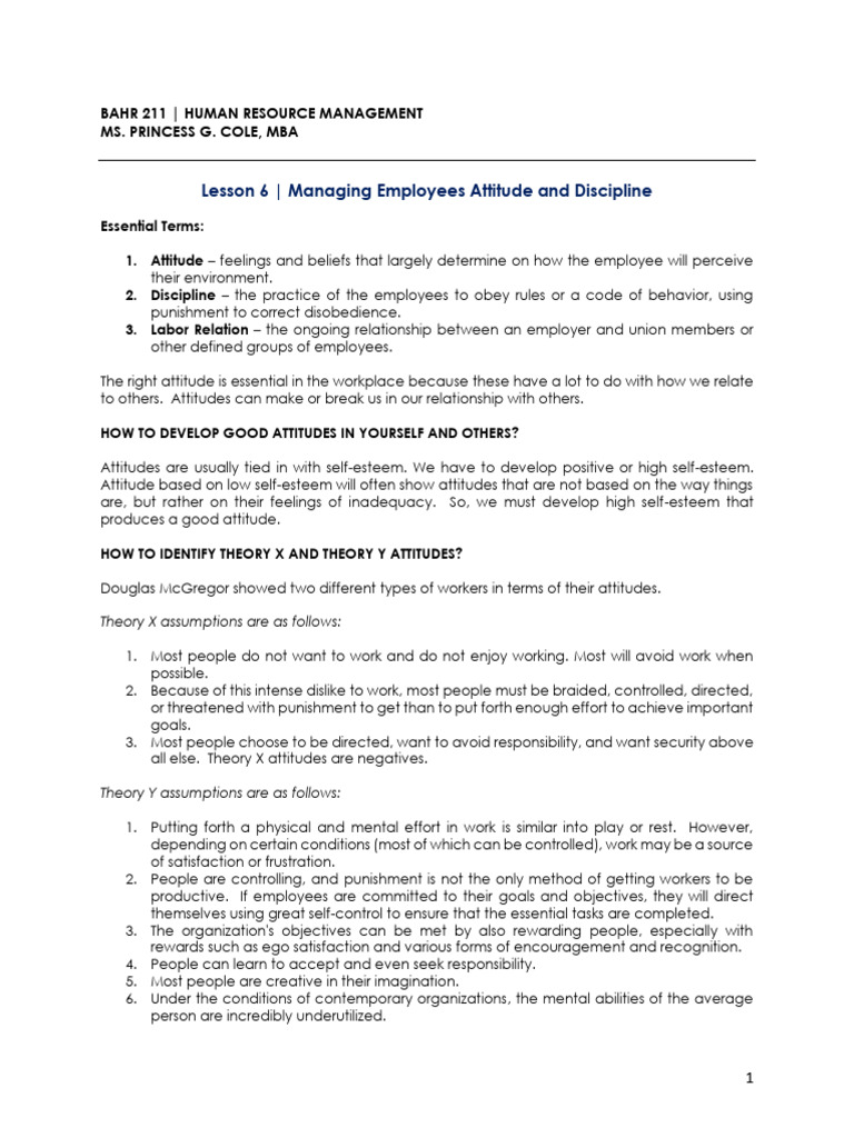 Lesson 6 Managing Employees Attitude and Discipline | PDF | Attitude ...