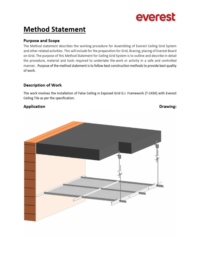 Everest_Method Statement for False Ceiling | PDF | Screw | Tools