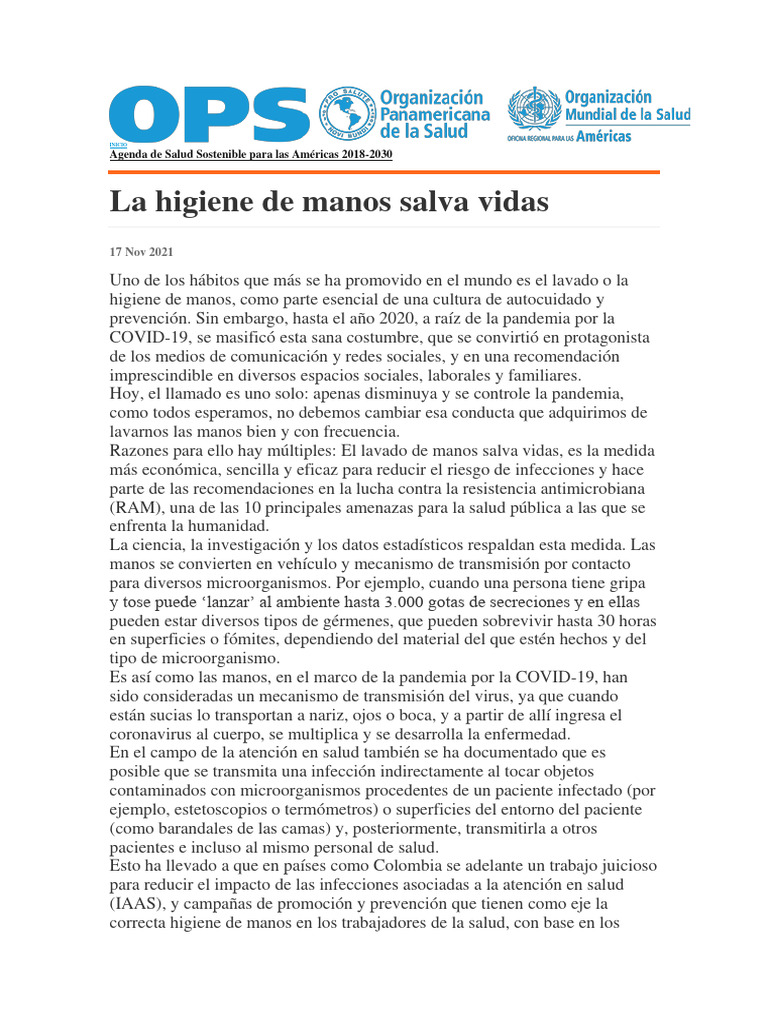 Higiene de manos: clave para salvar vidas | PDF | Lavado de manos ...