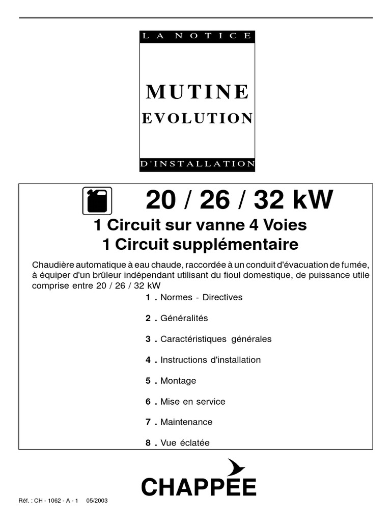 Notice Chaudière Chappée Mutine 26 kW PDF Chaudière Soupape — free download