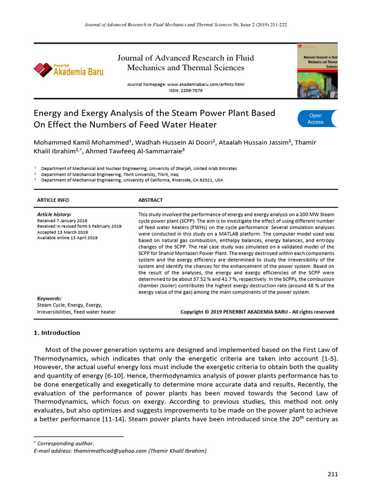 Energy and Exergy Analysis of The Steam Power Plant Based On Effect The ...