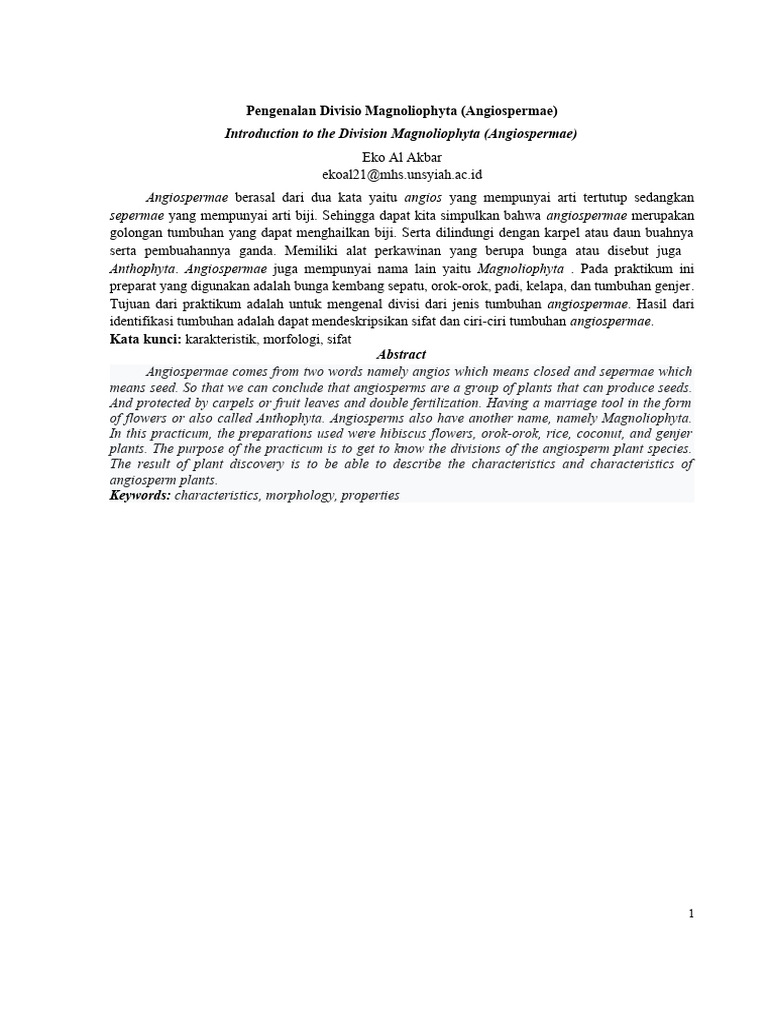 Pengenalan Angiospermae dan Karakteristiknya | PDF