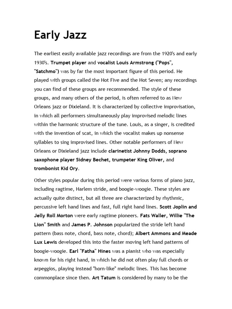 Evolution of Early Jazz Styles | PDF | Jazz | American Musicians