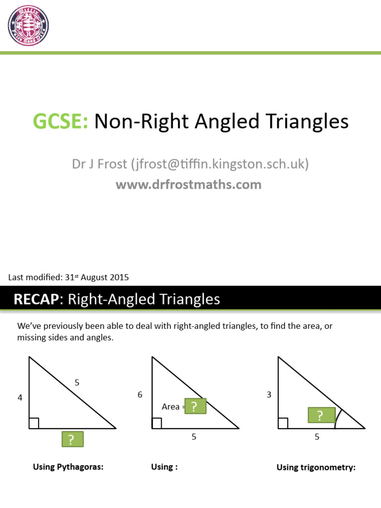 Non-Right Angled Triangle Methods | PDF | Trigonometric Functions ...