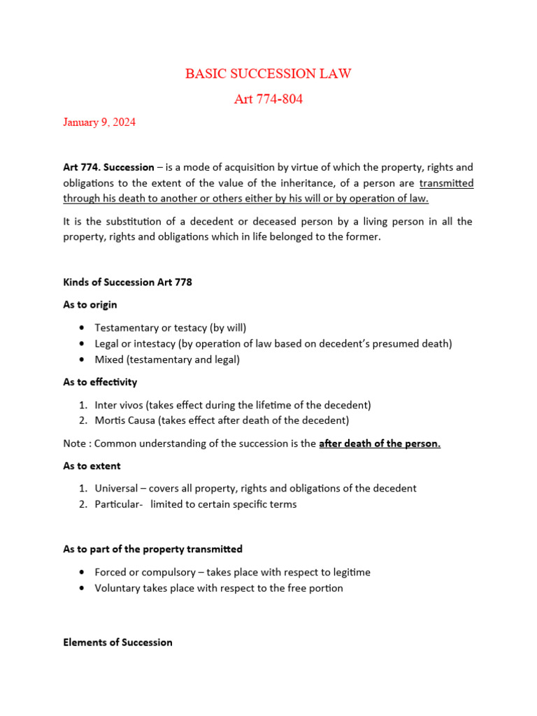 Overview of Basic Succession Law | PDF | Will And Testament | Inheritance