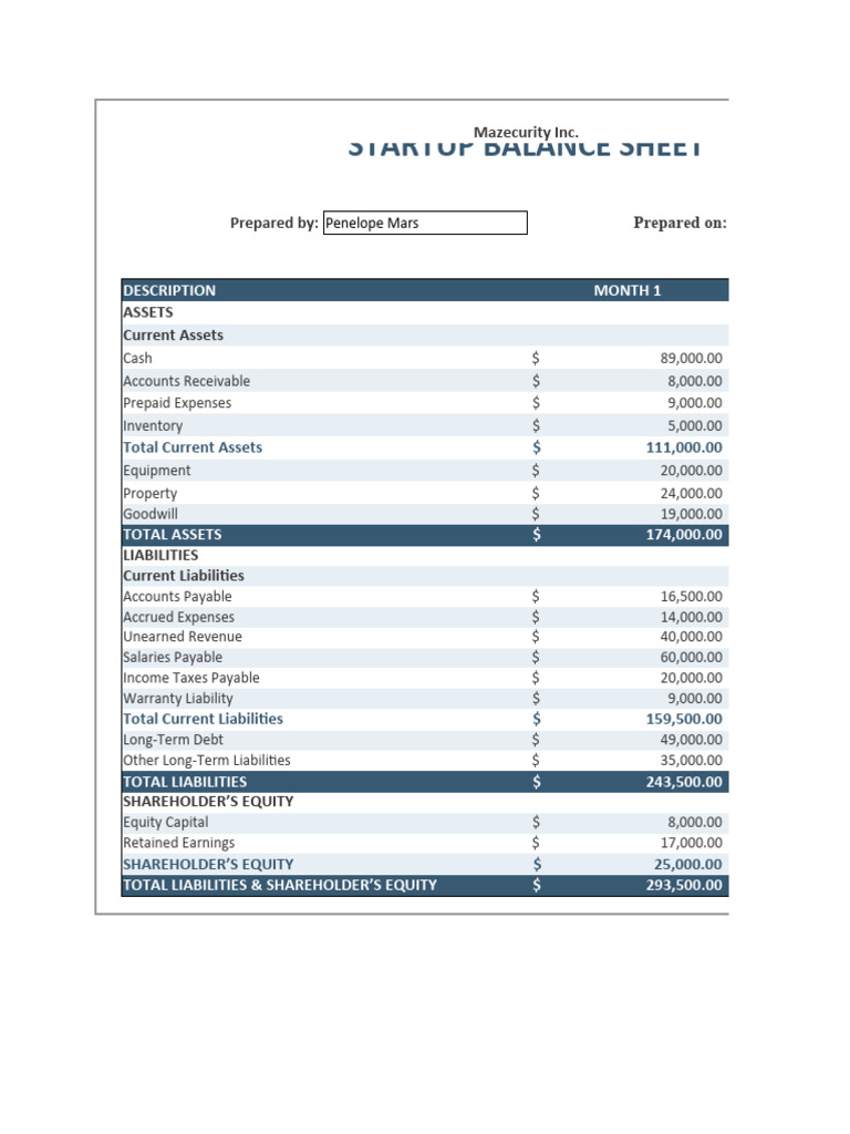 Startup Balance Sheet Template | PDF | Balance Sheet | Equity (Finance)