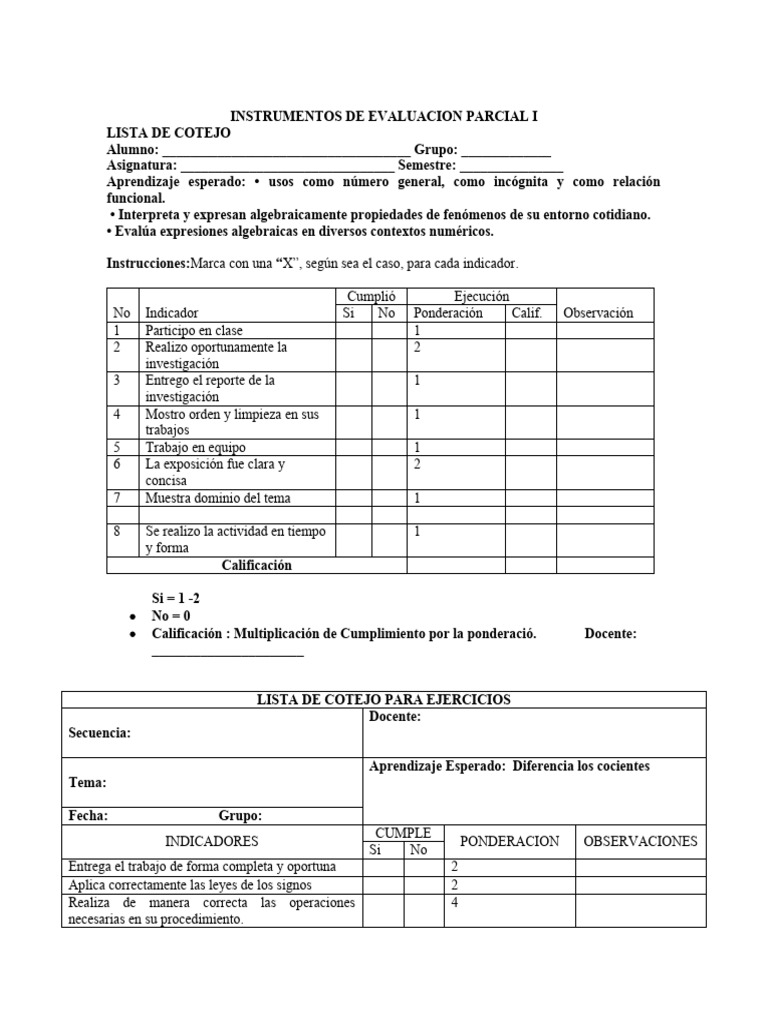 Instrumentos de Evaluación Parcial | PDF | Evaluación | Cognición