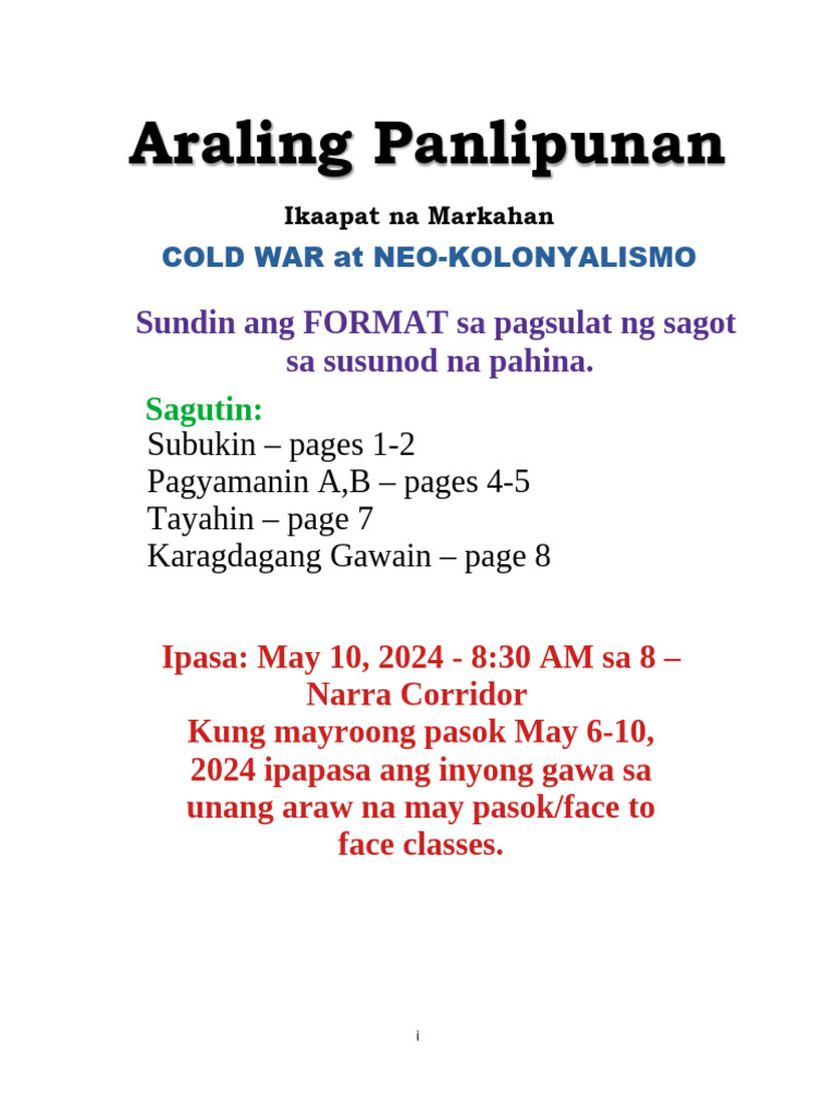 Q4 Ap8 Cold War At Neokolonyalismo Pdf