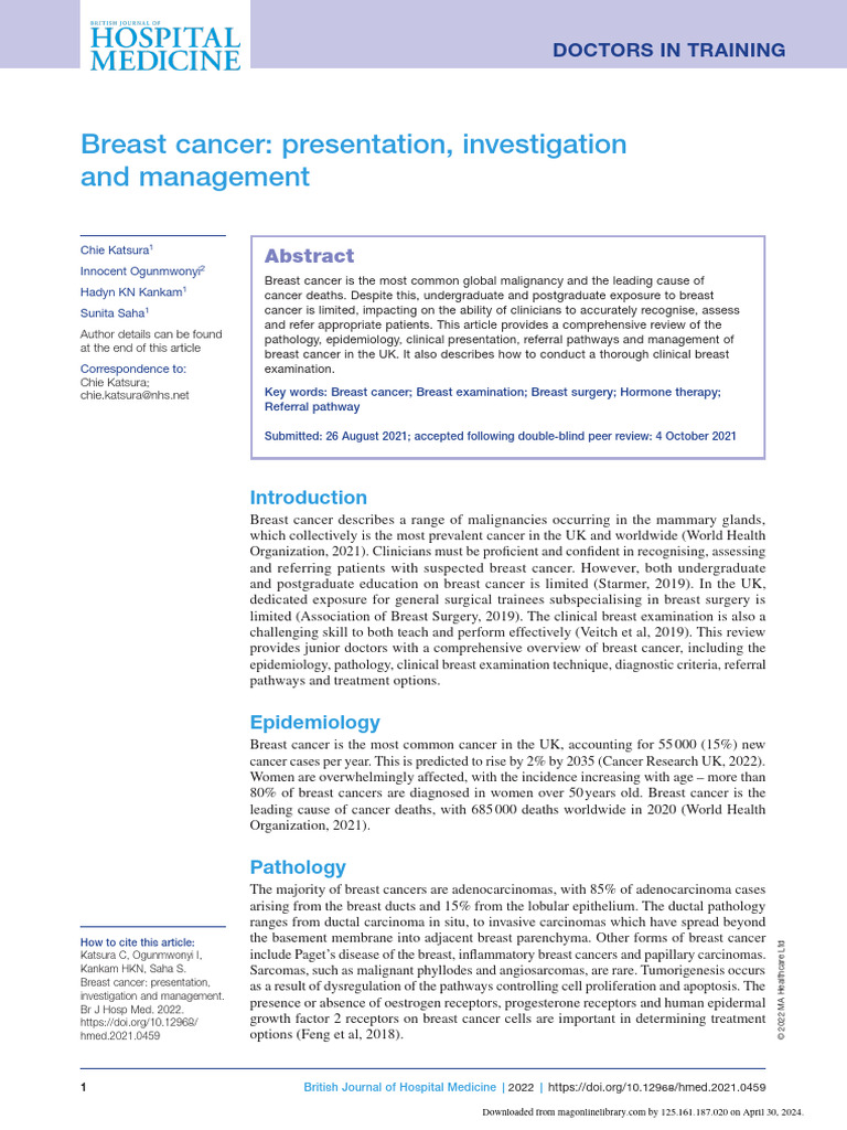 Breast Cancer: Recognition and Management | PDF | Breast Cancer | Cancer