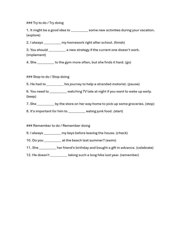 2 - Try, Stop and Remember Exercises-1 | PDF