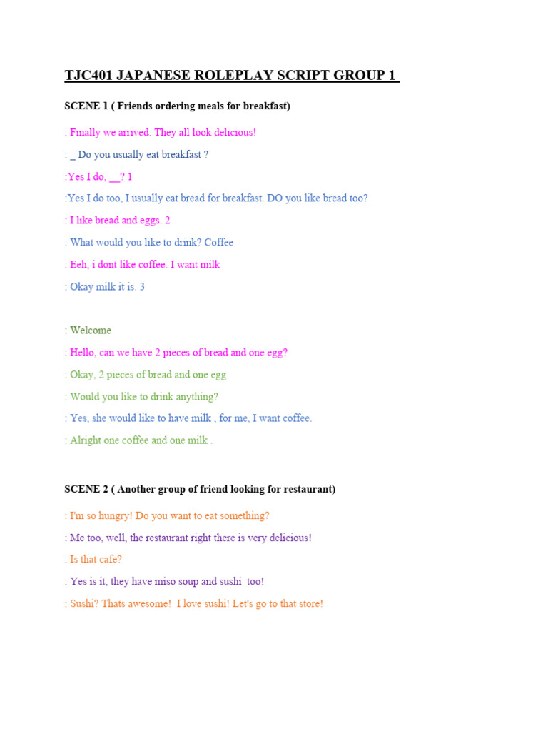 Japanese Roleplay Script for Beginners | PDF | Cooking | Eating ...