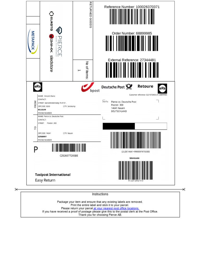Return Instructions for Pierce AB Order | PDF