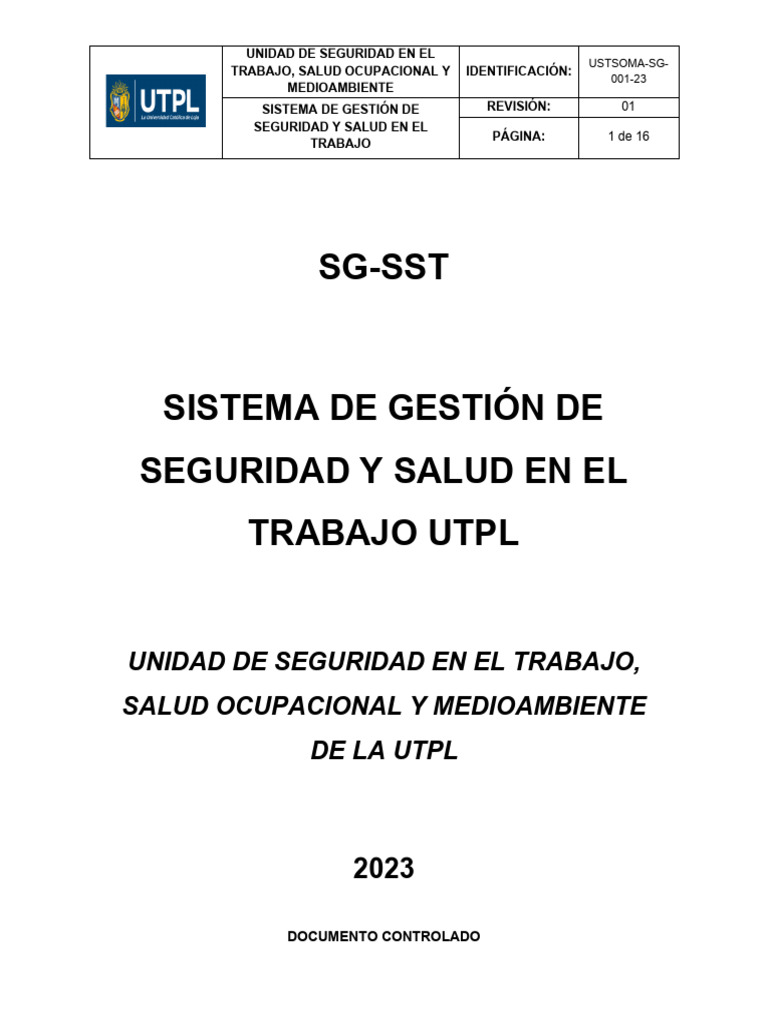 Sistema de Gestión SST UTPL 2023 | PDF | Seguridad y salud ocupacional ...