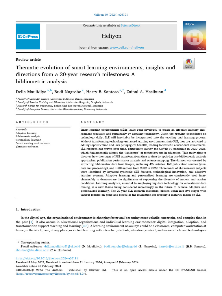 Thematic Evolution of Smart Learning Environments | PDF | Educational ...