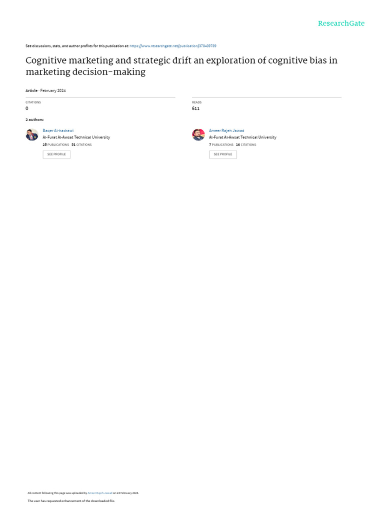 Cognitive Marketing And Strategic Drift An Exploration Of Cognitive