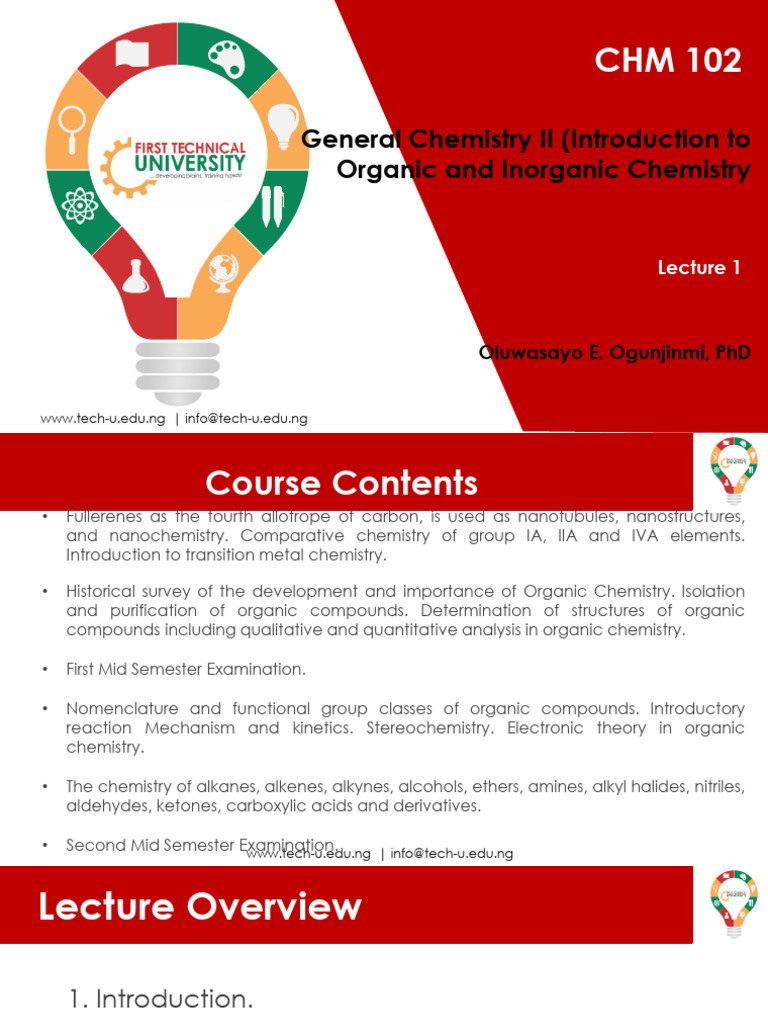 Chm 102 2024 Lecture 1 Pdf Organic Chemistry Chemistry