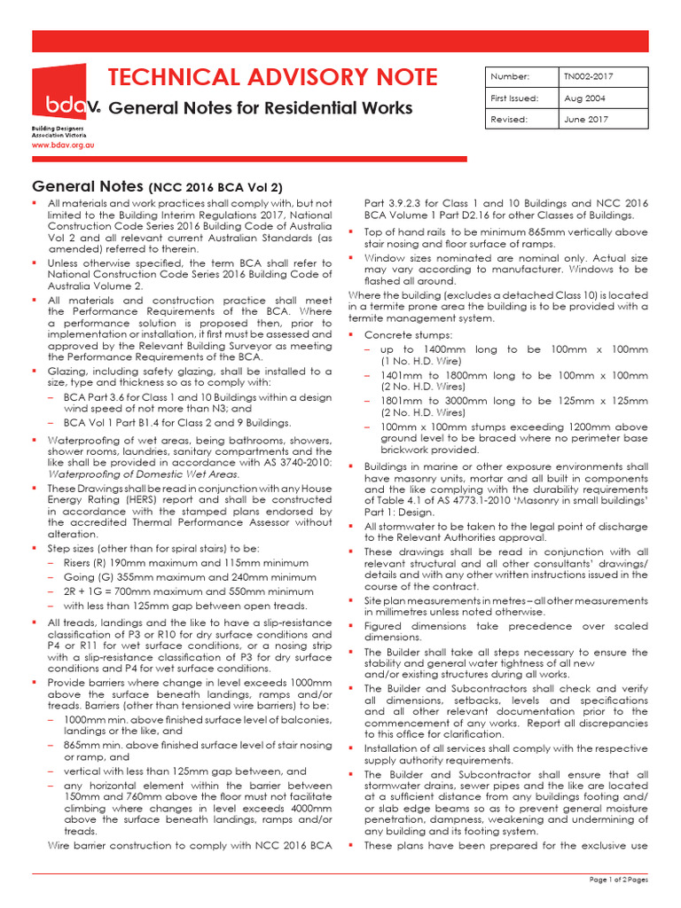 General Notes for Residential Works | PDF | Stairs | Wound