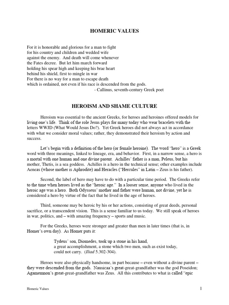 Homeric Values | PDF | Hero | Iliad