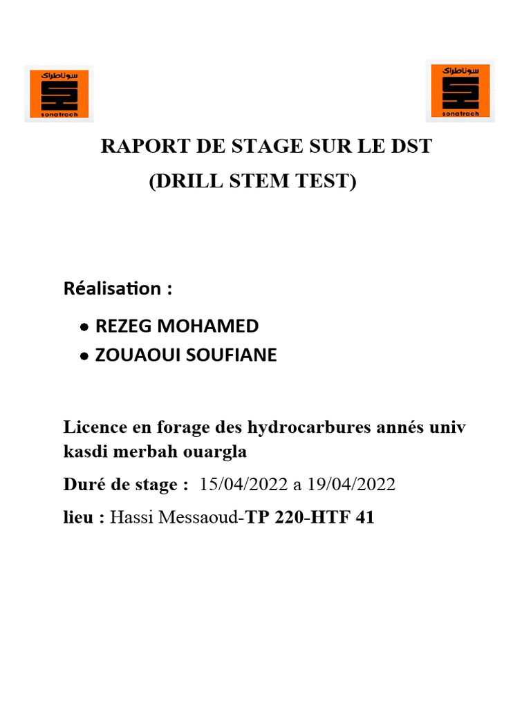 Rapport sur le Test de Tige de Forage | PDF | Forage | Soupape