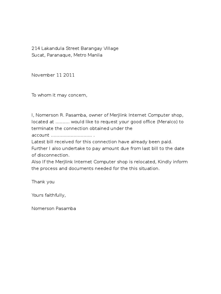 Letter Of Request Meralco Pdf Business Computing And Information Technology