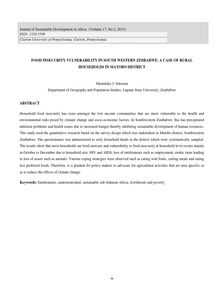 Food Insecurity Vulnerability in South W | PDF | Food Security | Poverty