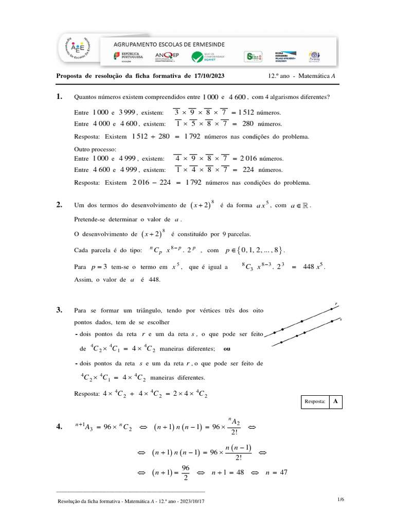 Resolução de Matemática A - 12.º ano | PDF | Números | Sequência