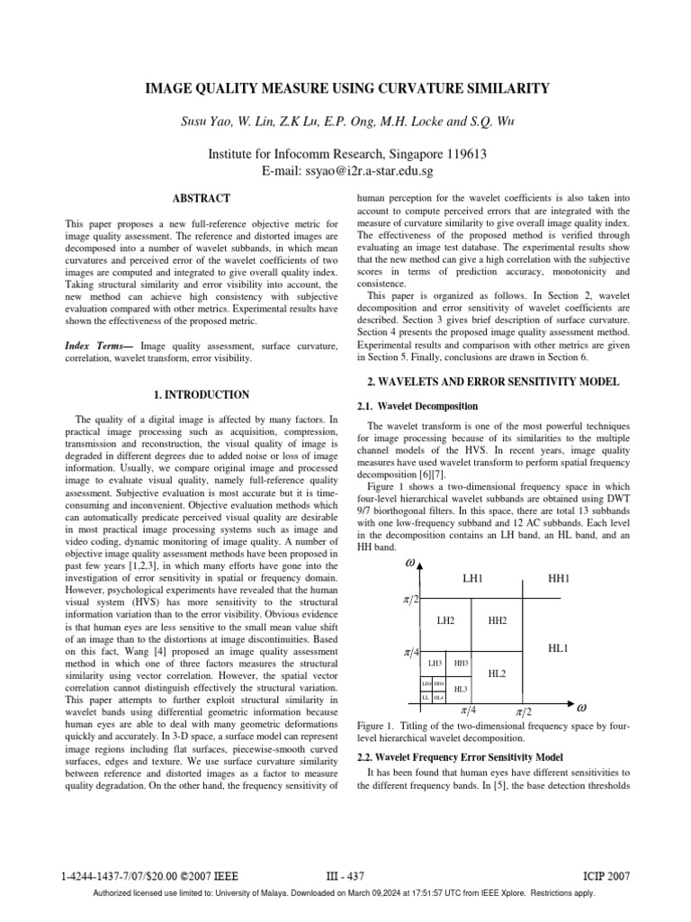 Image Quality Metric via Curvature Similarity | PDF | Wavelet | Curvature