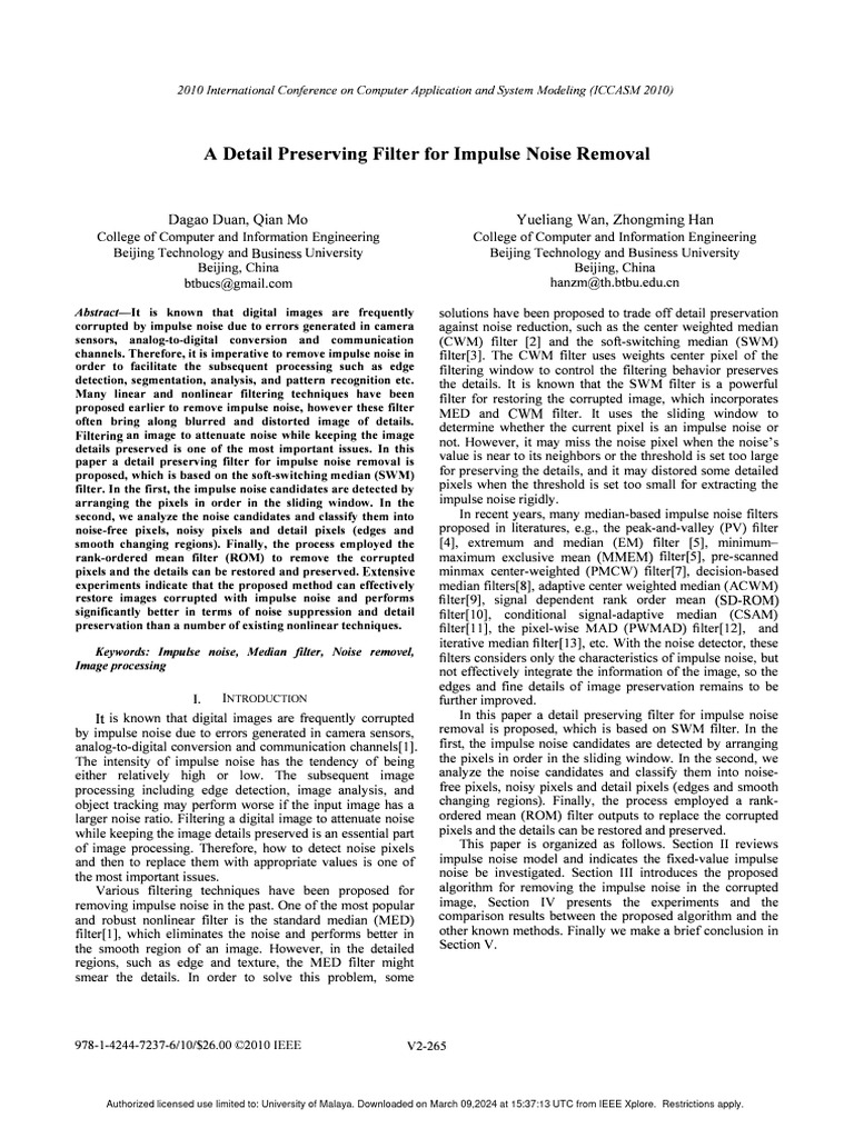 Impulse Noise Filter for Images | PDF | Filter (Signal Processing ...
