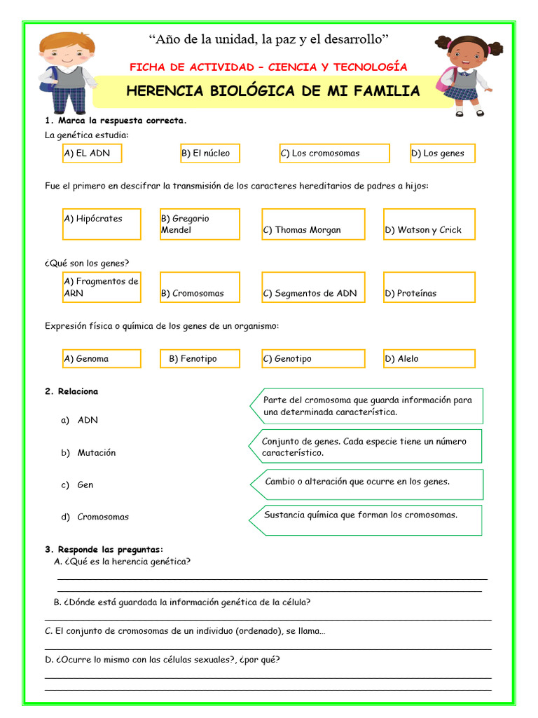 Ficha-Juev-Cyt-Herencia Biológica de Mi Familia | PDF | Gene | Genética, image size:768x1024