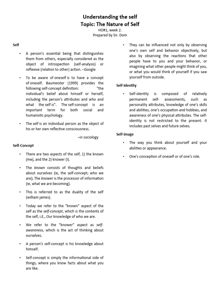 Lesson 1 Nature of Self | PDF | Self Concept | Self