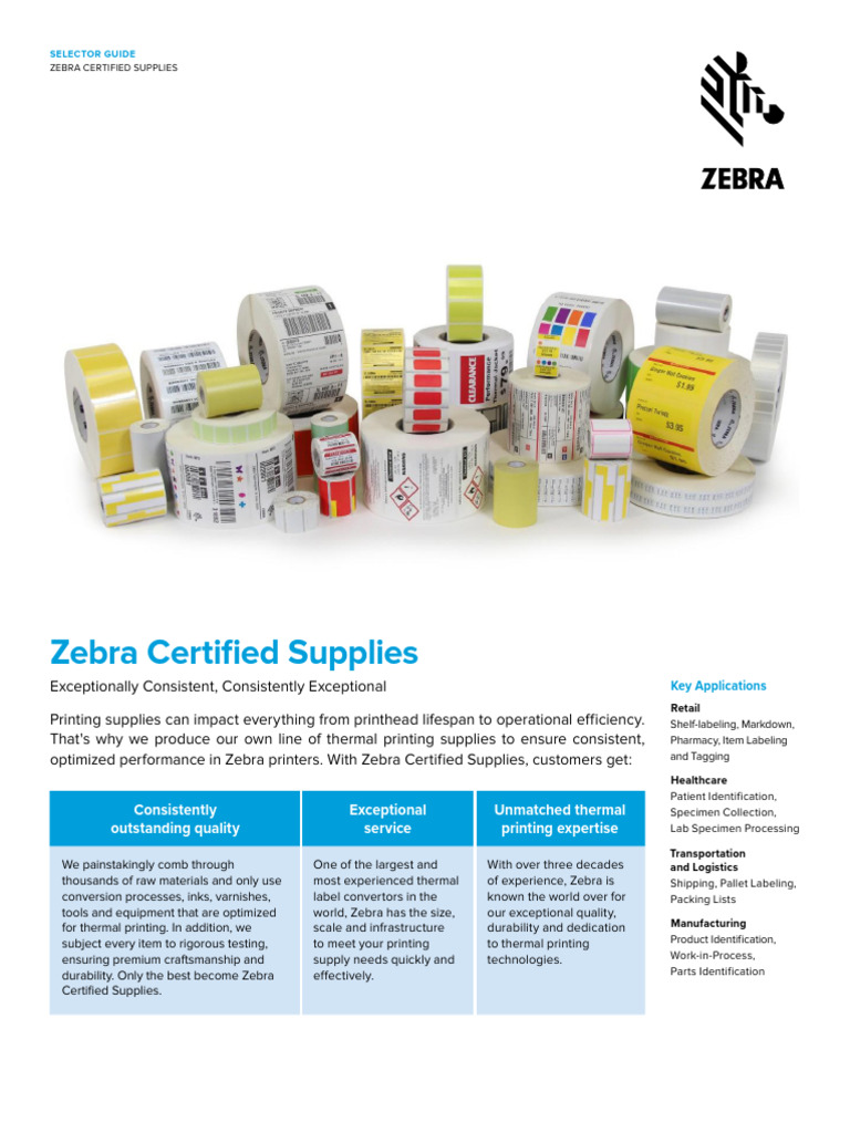 Zebra Certified Supplies Guide Selector en Us Download Free PDF