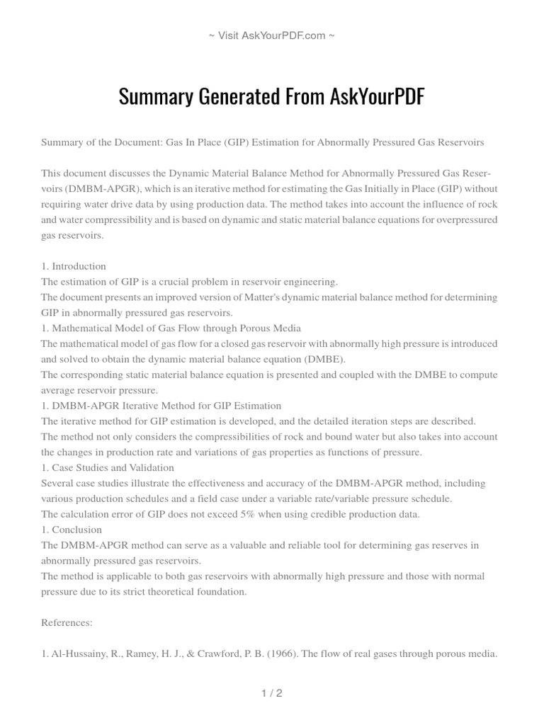 GIP Estimation for Gas Reservoirs | PDF | Gases | Petroleum Reservoir