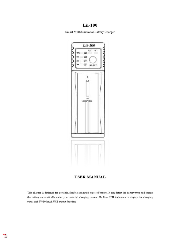 Lii-100 Smart Battery Charger Manual | PDF | Battery Charger | Energy ...