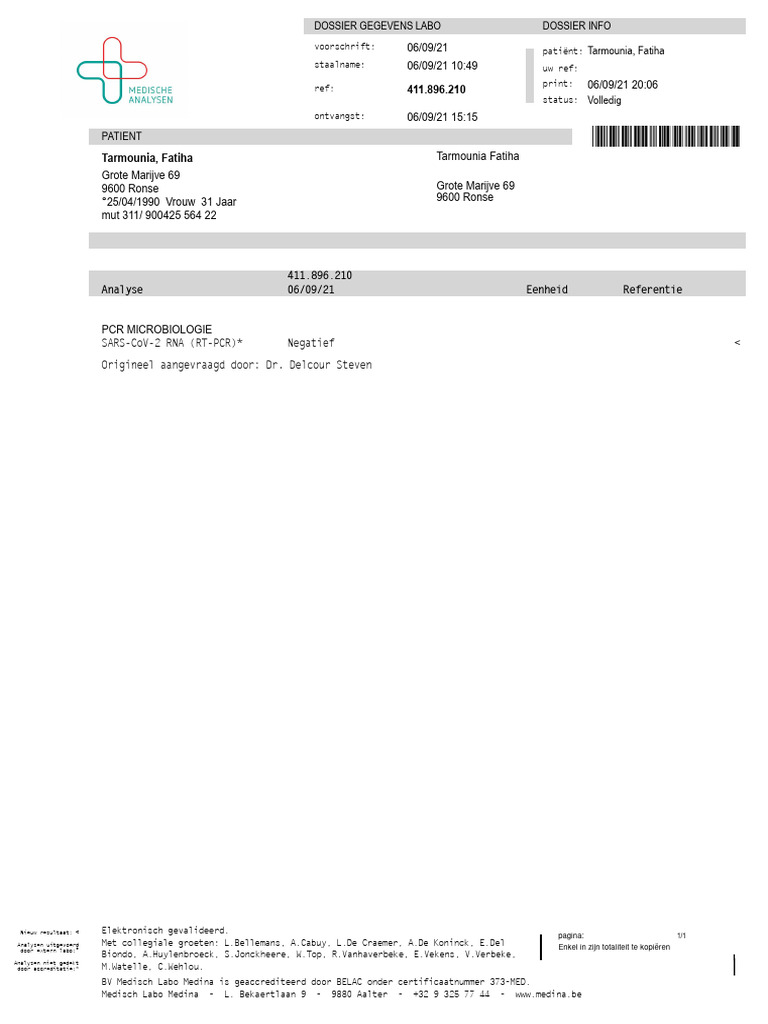 PCR Test Result for Fatiha Tarmounia | PDF | Biology | Laboratories