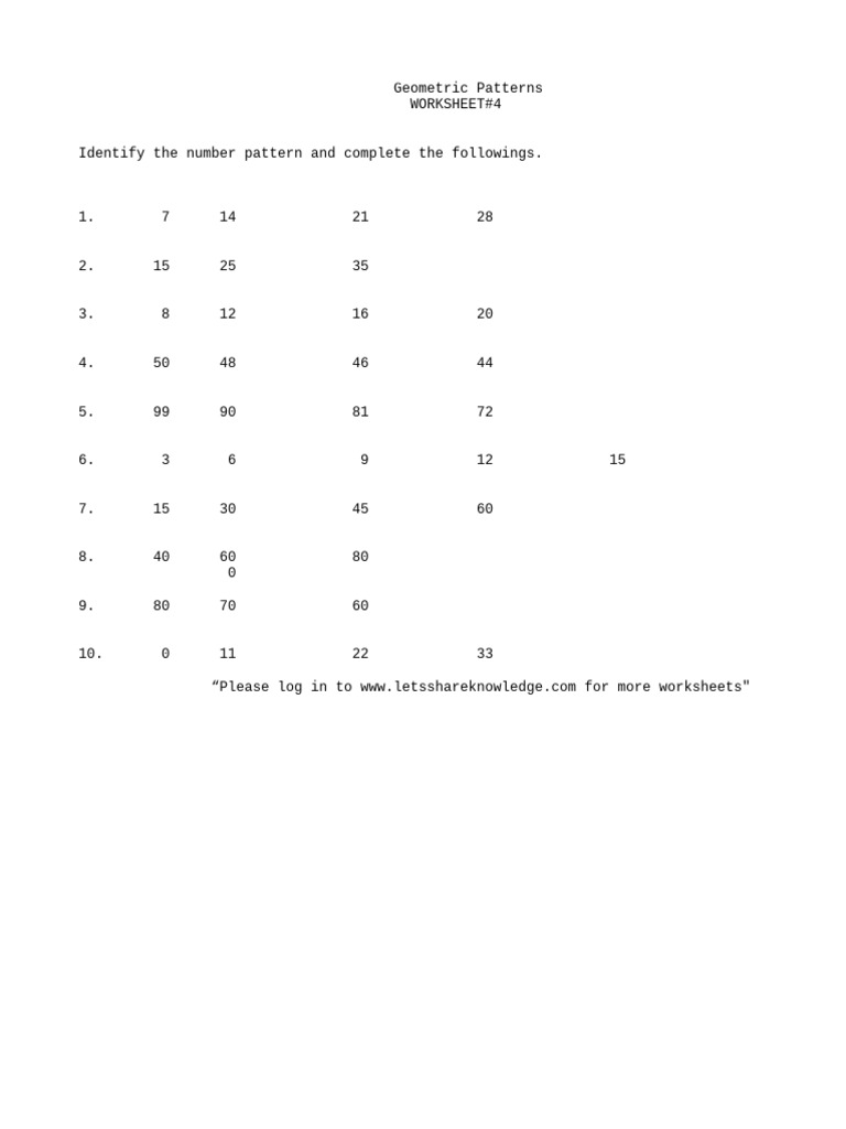 Grade 3 Maths Worksheets Geometry Geometric Patterns in Shapes Numbers 4 | PDF