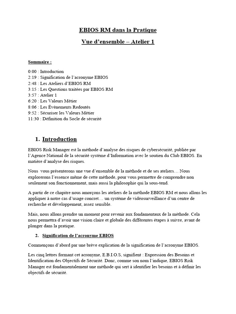 EBIOS RM : Introduction et Ateliers | PDF | Sécurité des systèmes d ...