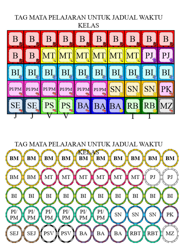 Tag Mata Pelajaran Untuk Jadual Waktu Kelas | PDF