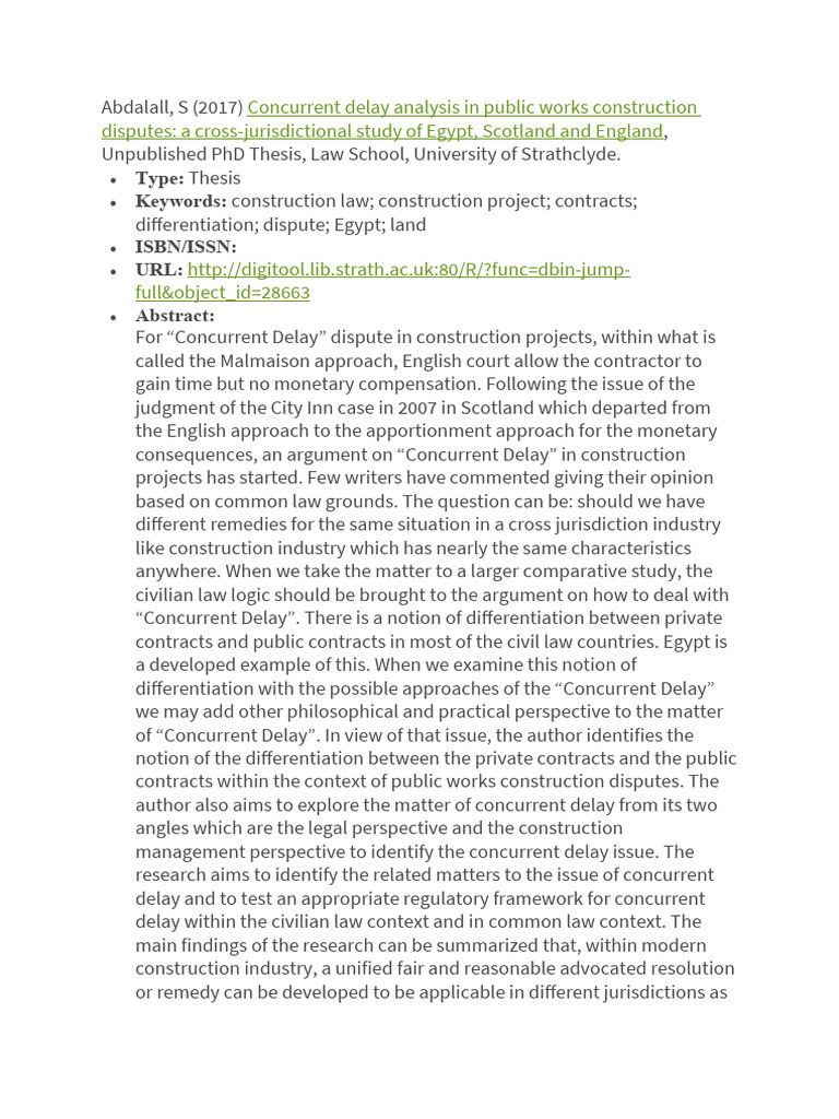 Concurrent Delay in Construction Law Analysis | PDF | Common Law ...