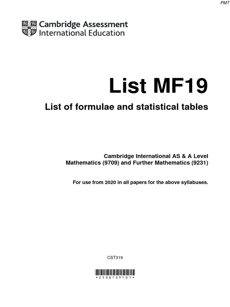 Formulae List - MF19 | PDF | Variance | Estimator