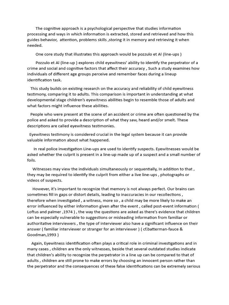 Core Study Essay Assignment | PDF | Mental Processes | Cognition