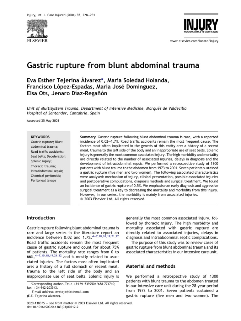Gastric Rupture from Blunt Trauma Study | PDF | Stomach | Peritoneum