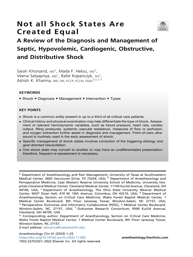Shock States: Diagnosis and Management Guide | PDF | Shock (Circulatory ...