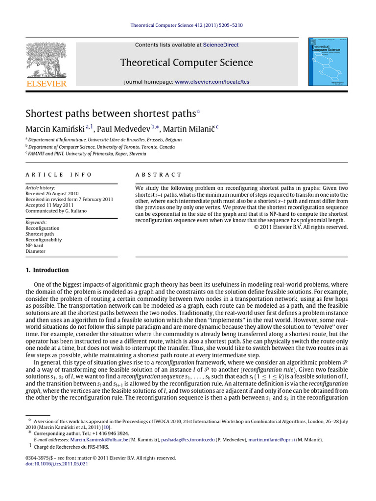 Reconfiguring Shortest Paths in Graphs | PDF | Time Complexity ...