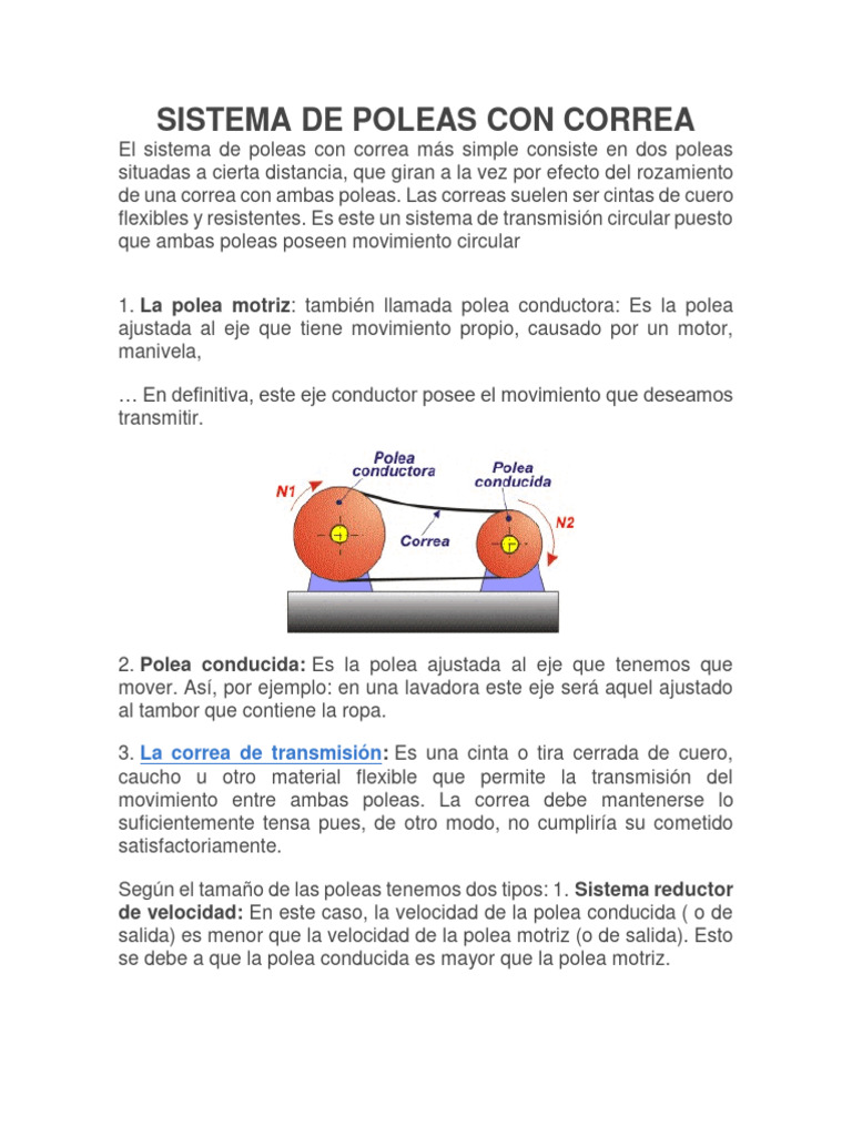 Sistema De Poleas Con Correa Pdf Cinturón Mecánico Ingeniería