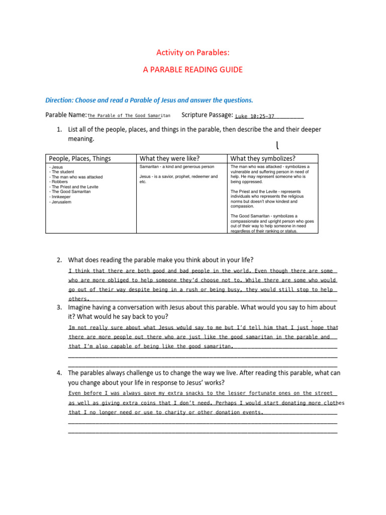 Activity On Parables Download Free Pdf Canonical Gospels