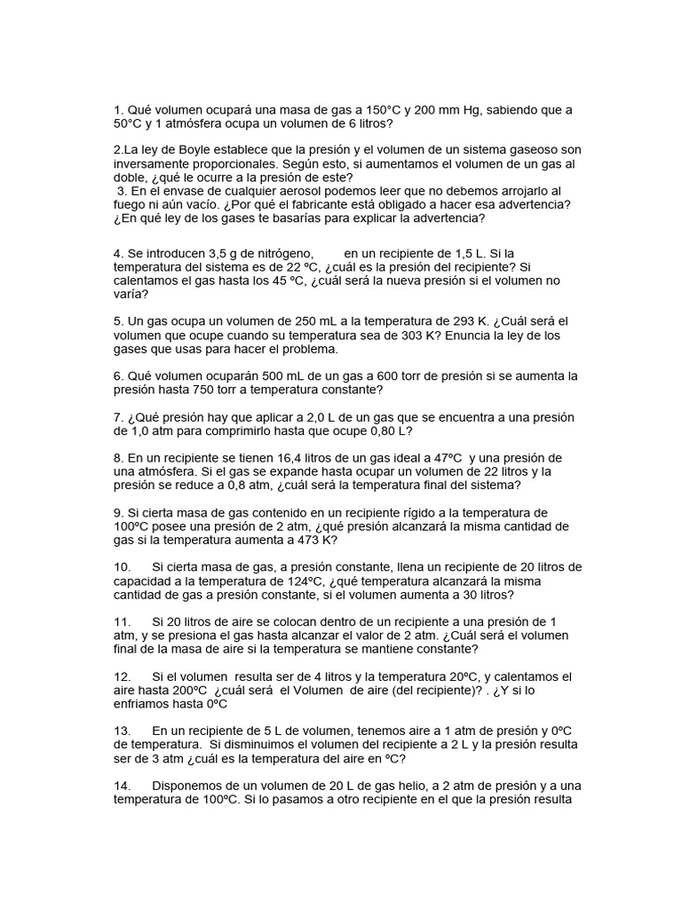 Problemas de Gases Ideales y Leyes | PDF | Gases | Fases de la materia