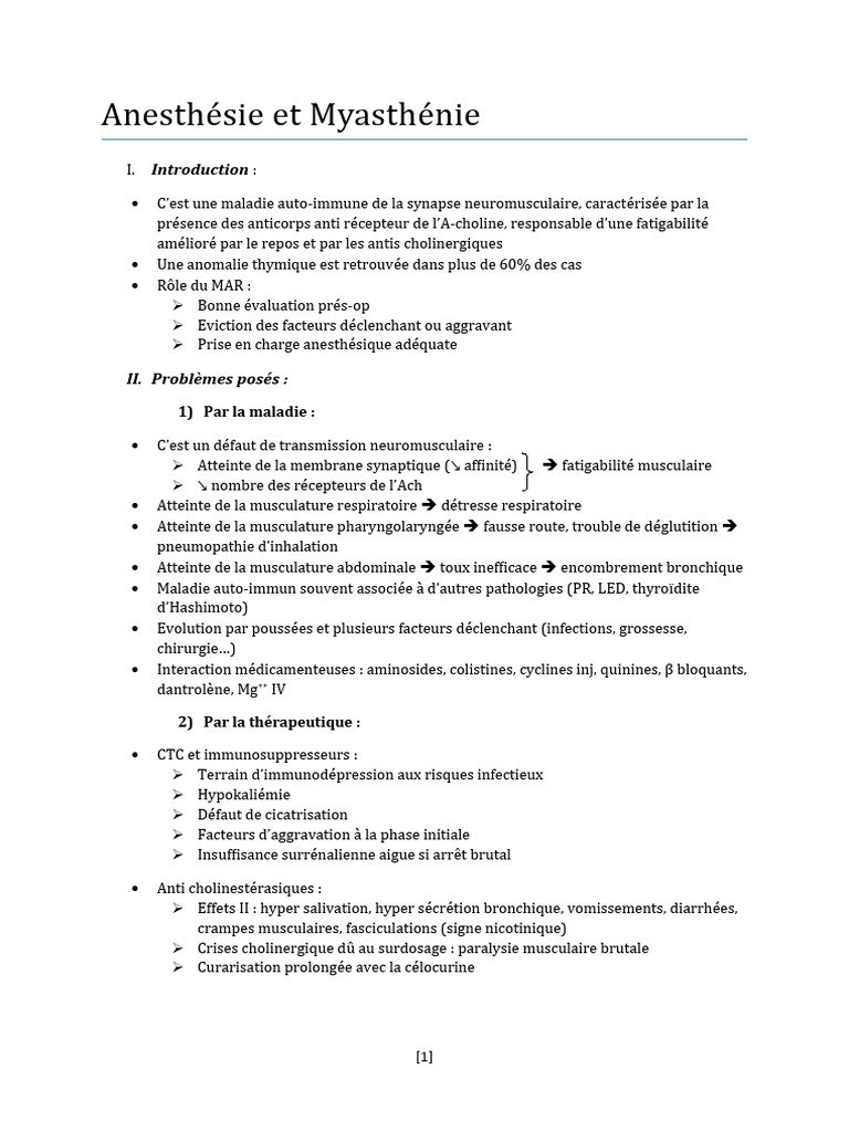 Anesthésie et Myasthénie Guide Pratique PDF Médecine Médecine — free download