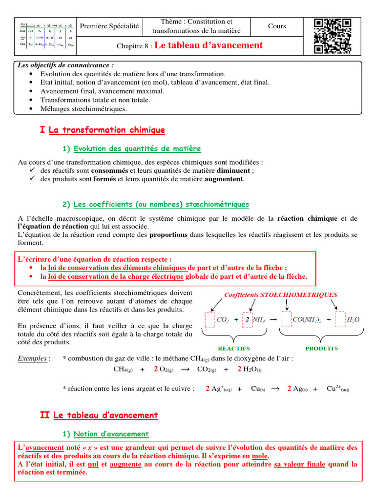Calcul de l'avancement en chimie | PDF | Stœchiométrie | Chimie