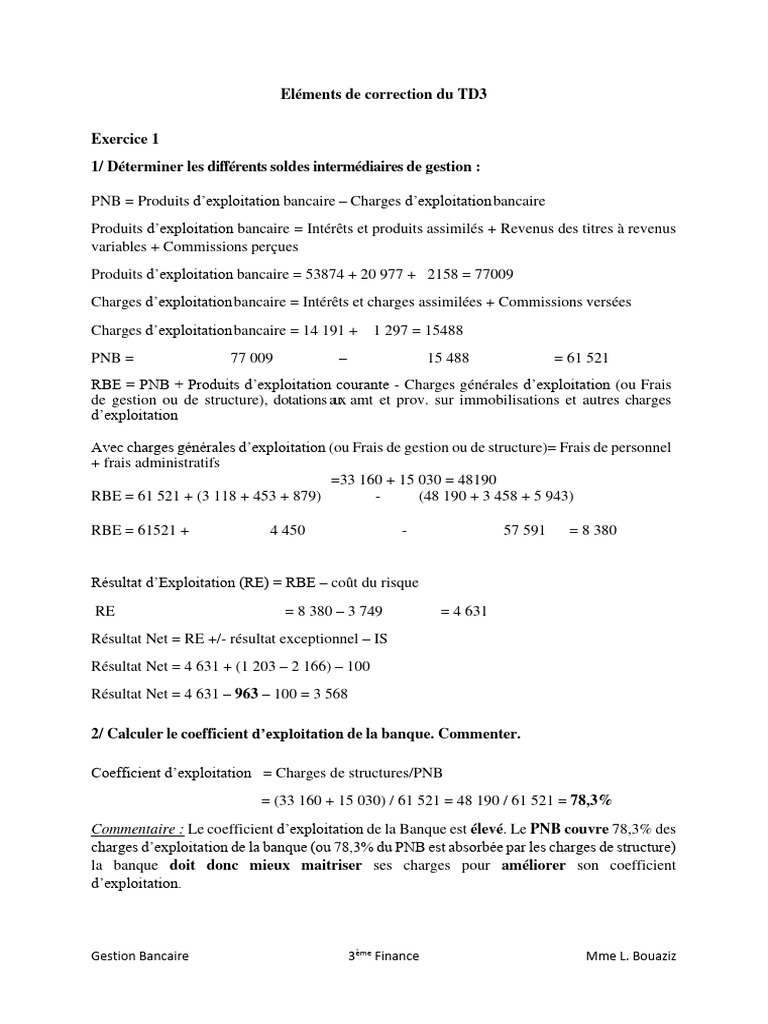 Eléments de Correction Du TD3 | PDF | Banques | Capitaux propres