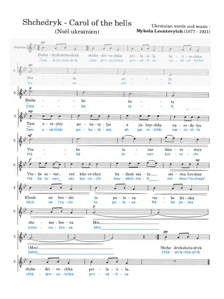 Tenor Part for Carol of the Bells | PDF